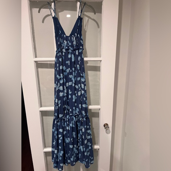 Abercrombie Floaty Femme Ruffle Maxi Dress Sleeveless Blue Floral V-neck Sz XS - Picture 3 of 14